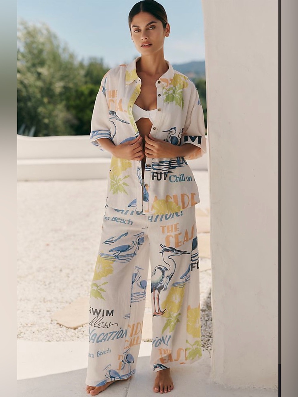 Anthropologie Celandine Linen Blend Buttondown Shirt and Pants Set